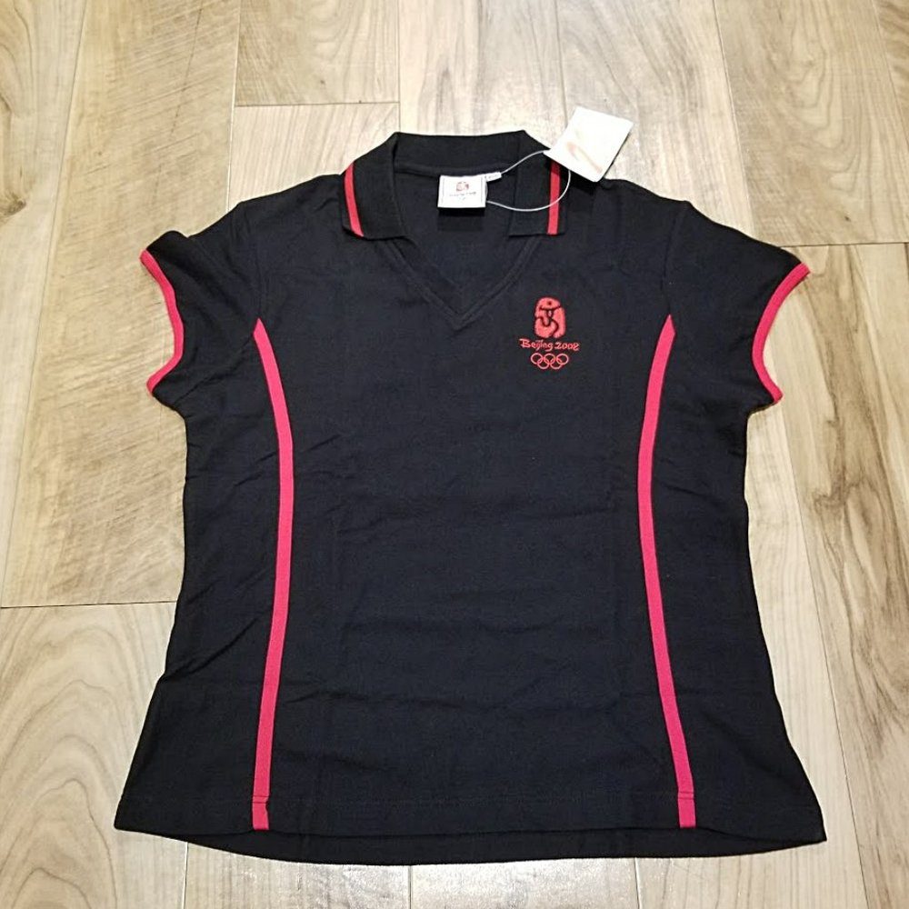 NWT Beijing 2008 Olympics Black Pink Polo Shirt Womens